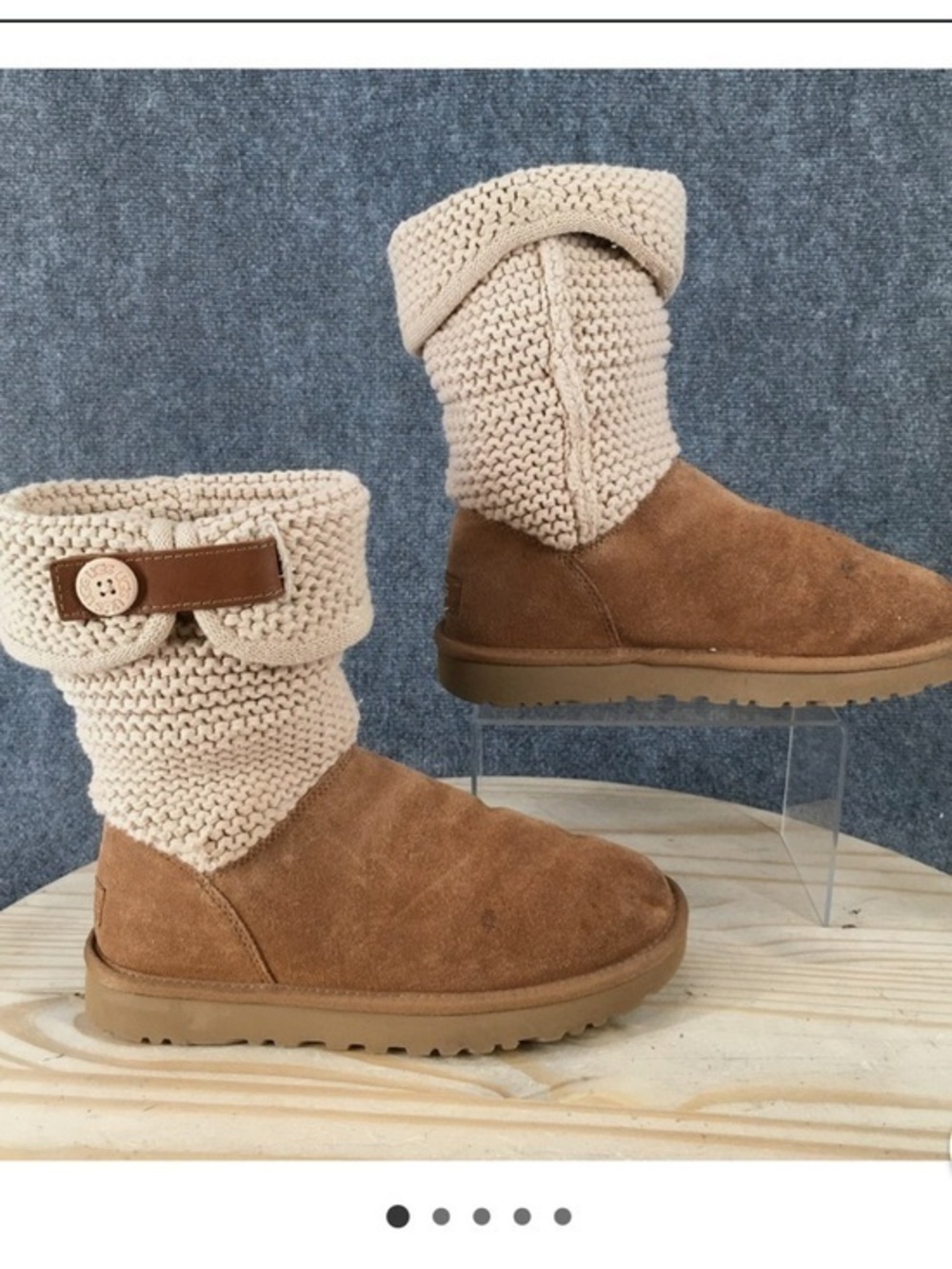 UGG Shaina Winter Snow Boots 8 Button Knit Sheepskin Suede woman’s size 9